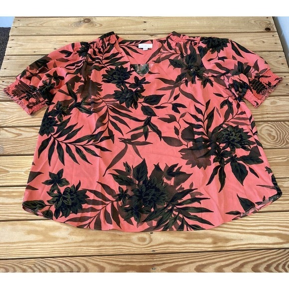 Belle by Kim Gravel Tops - NEW Belle By Kim Gravel Safari Print Smocked Blouse Size 1X Women’s Coral